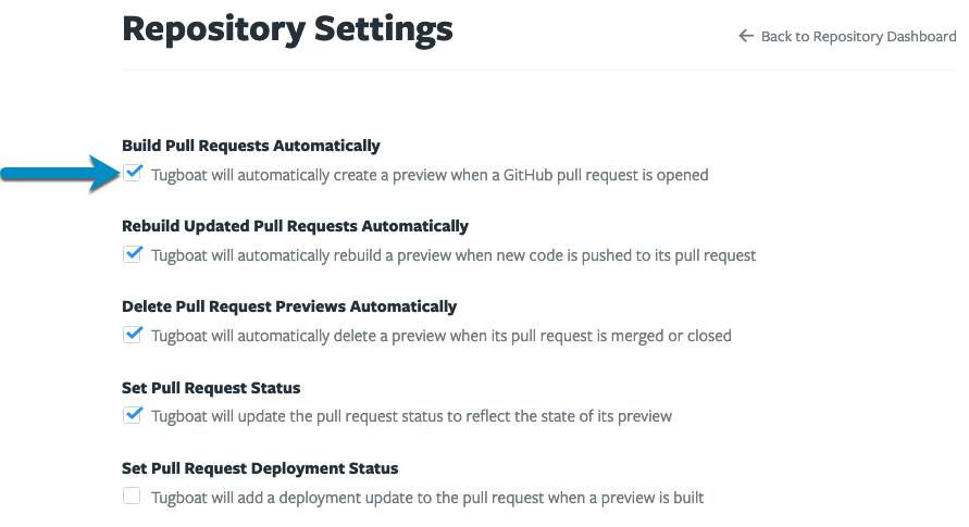 Click the checkboxes to turn auto-build Preview options on or off