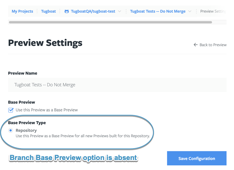 Set Base Preview type - no Branch option