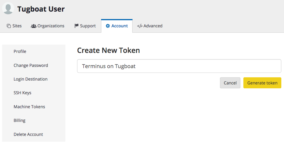 Screenshot: New machine token form